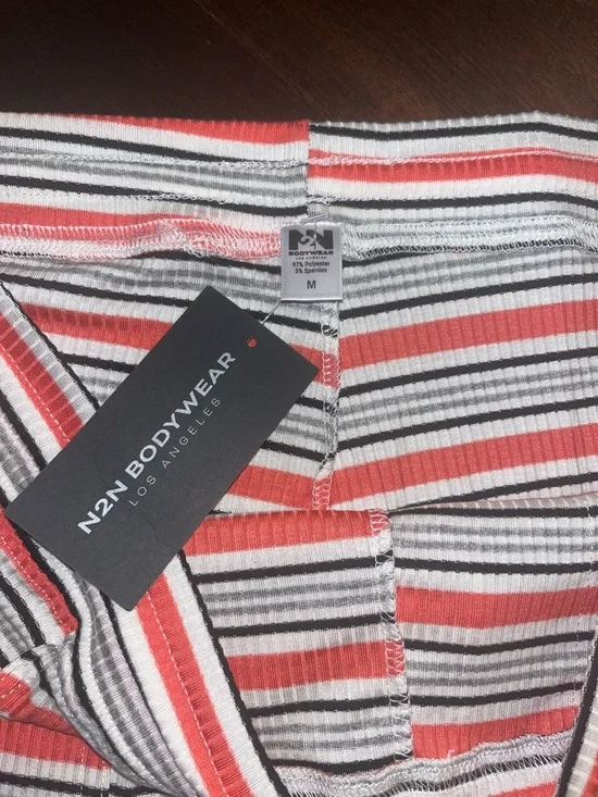 N2N Striped Drawstring Men’s Shorts - Orange & White - Picture 4 of 7